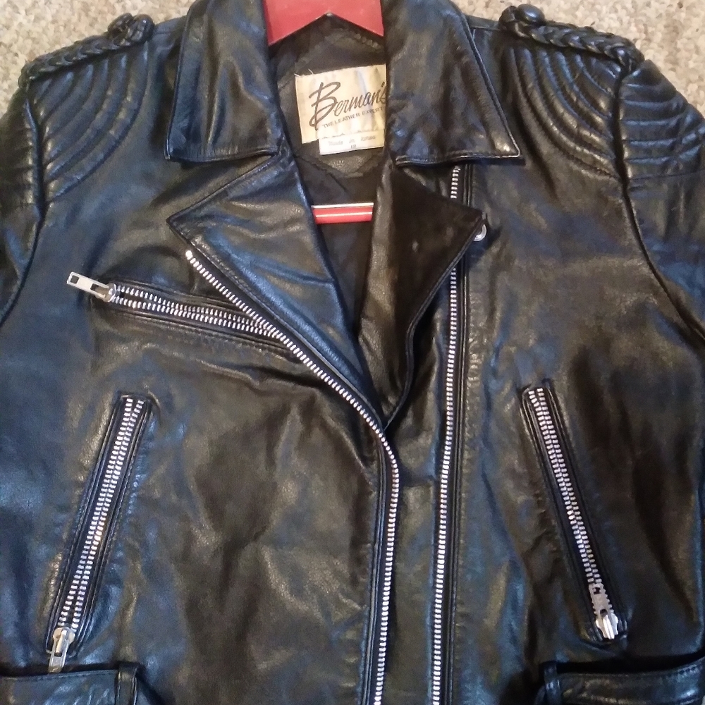 🏍️ Bermans  BOMBER MOTORCYCLE LEATHER BLACK JACKET  SZ XS-M IMO